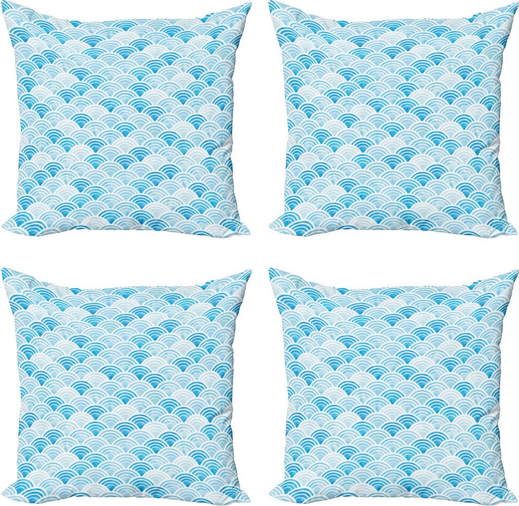 ABAKUHAUS Aquarell Kissenbezug Set (4 Stück), Ozean-Curve-Muster, Moderner Doppelseitiger Digitaldruck, 60 cm x 60 cm, Blau Baby Blue