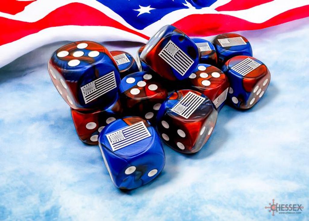 Chessex Würfel Gemini Blau-Rot/Weiß 16mm Set mit 12 Stück