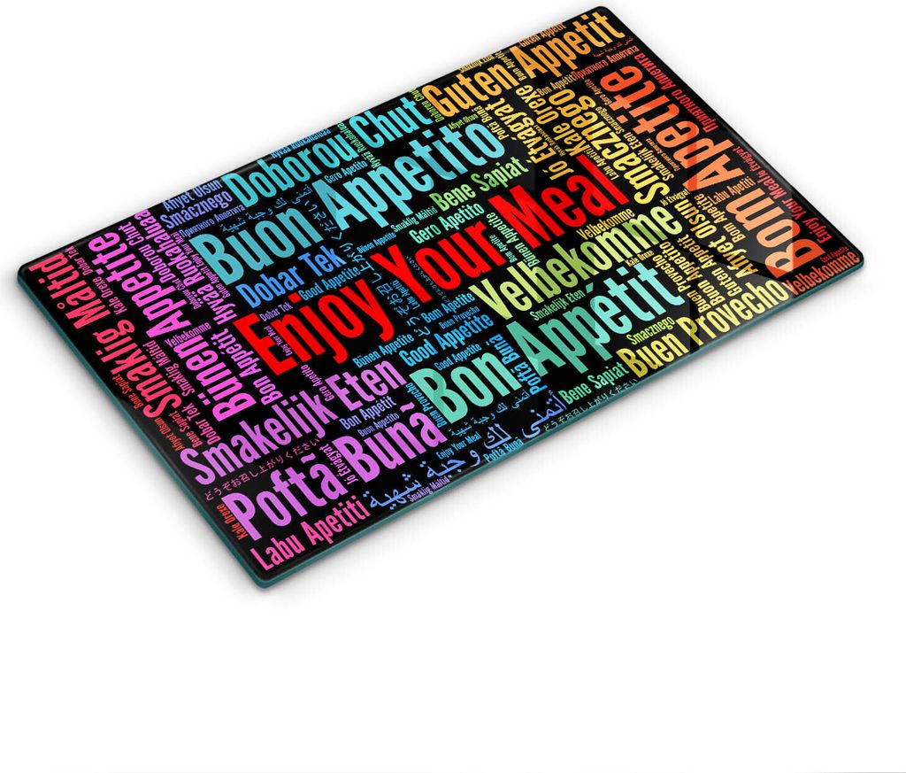Abdeckung Glas - Küchenabdeckung - 30x52 cm - Abdeckplatte -Untertitel Guten Appetit Sprachen