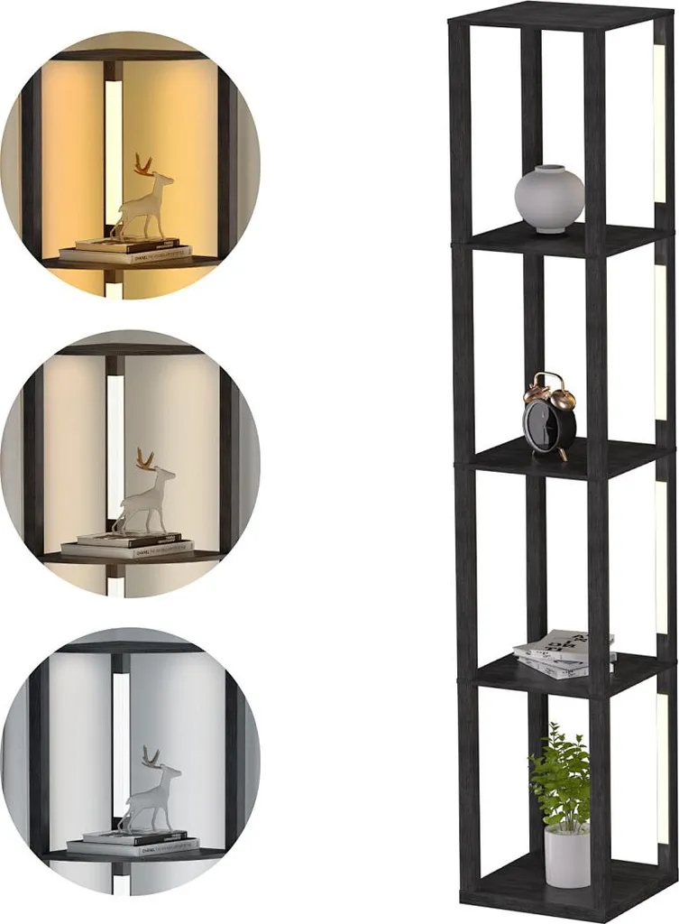 Lampadaire Étagère avec LED Variable et 4 Plateaux de Rangement Noir - 11