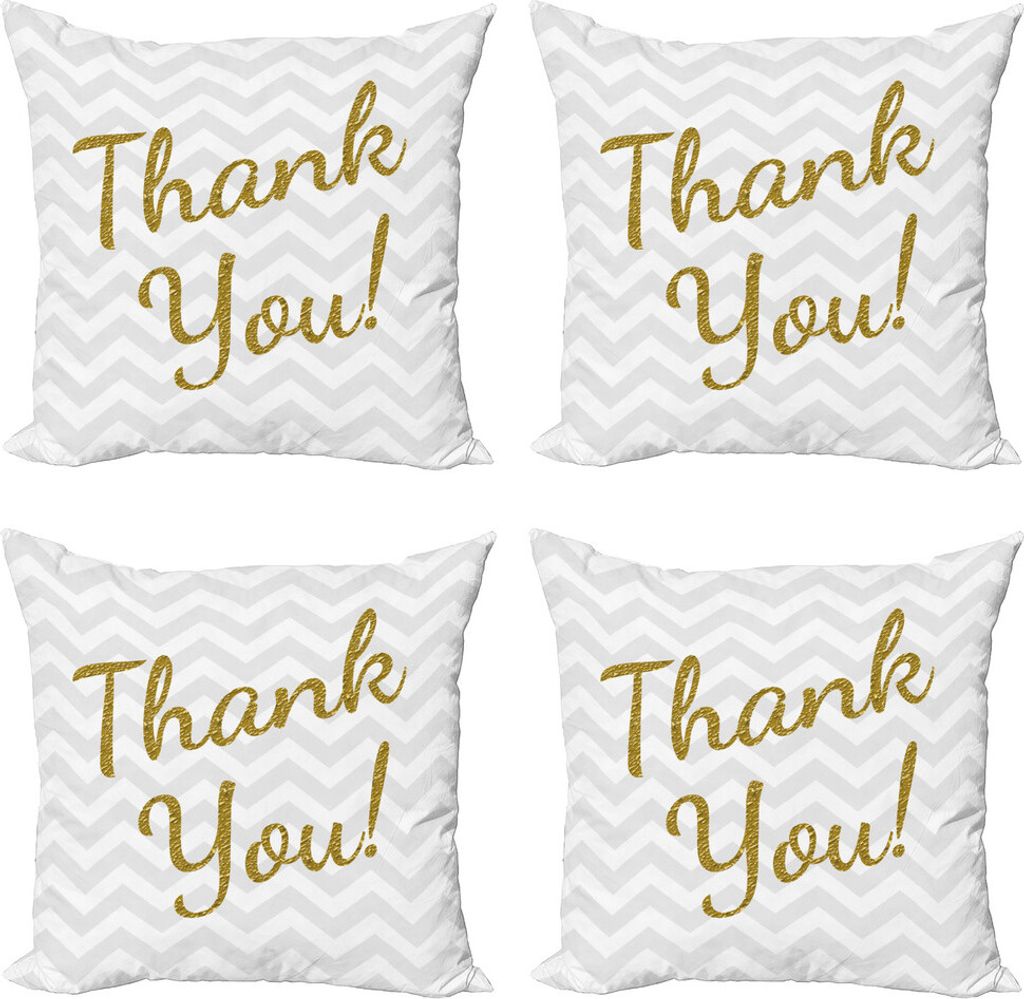 ABAKUHAUS Danke Kissenbezug Set (4 Stück), Golden Yellow Tone Glitz, Moderner Doppelseitiger Digitaldruck, 40 cm x 40 cm, Pale Grau Dunkel Khaki