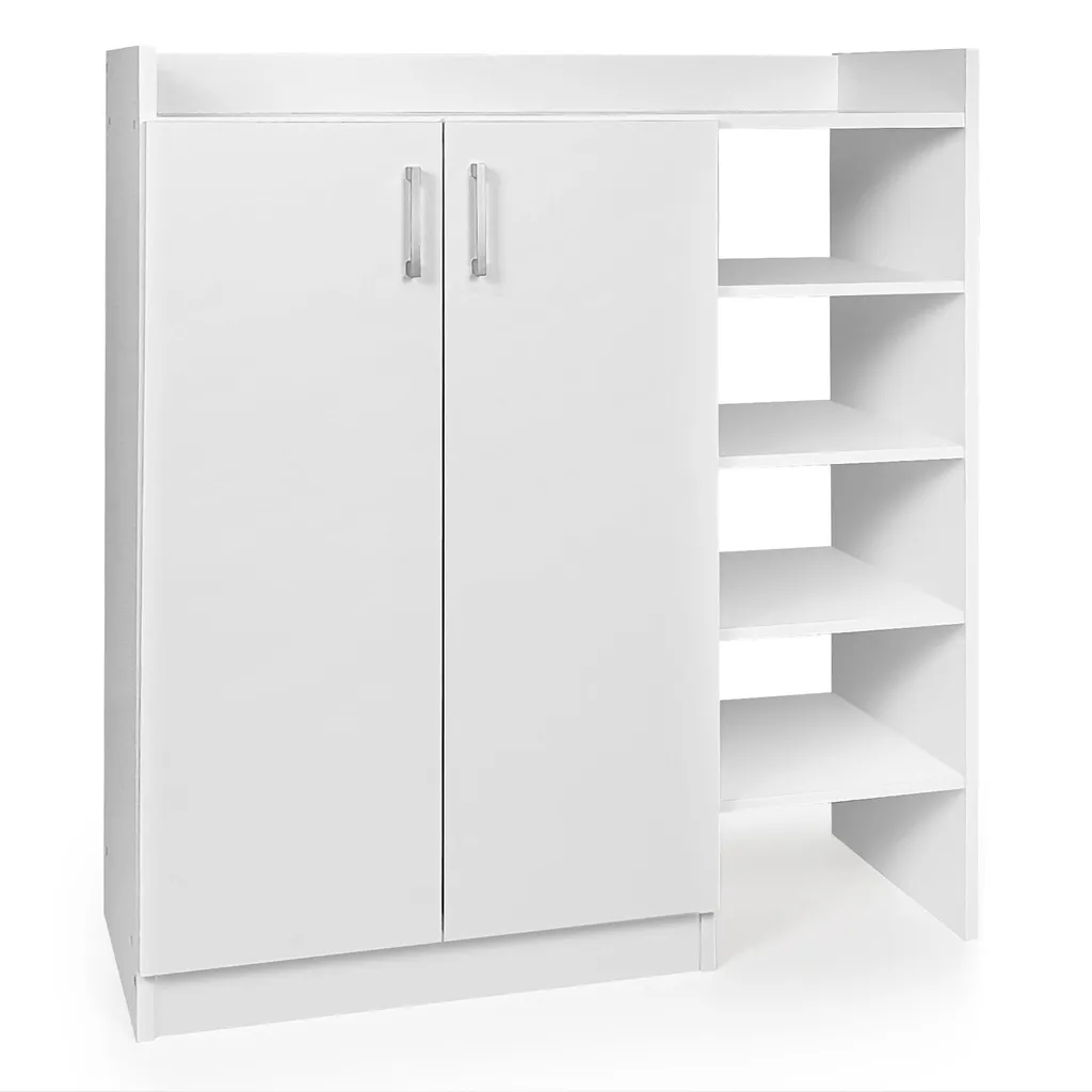Meuble chaussures blanc à étagères ajustables et 2 portes battantes