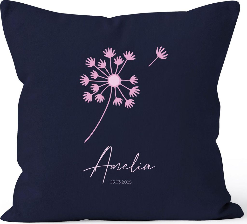 Kissenbezug mit Name und Geburtsdatum Pusteblume Namenskissen Geschenk Geburt Taufe Babygeschenke SpecialMe