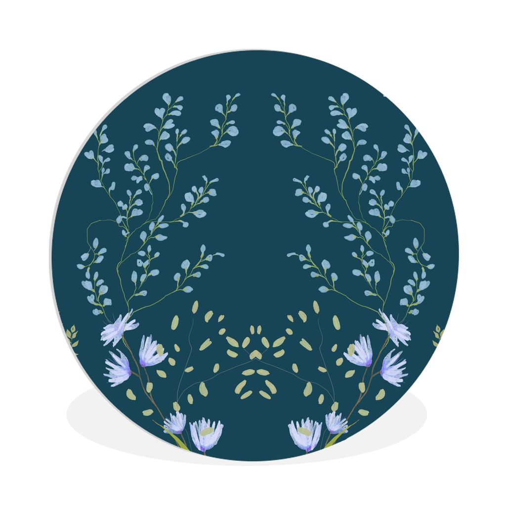 MuchoWow Rundes Wandbild - Runde Bilder Design - Blumen - Pastell - Blau Ø 90 cm Kreis Wanddekoration Kunststoff - Wandkreis - Wandschmuck - Wan...
