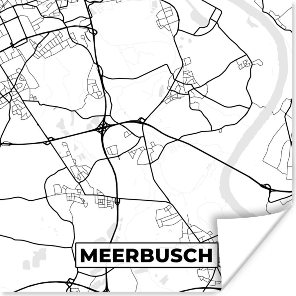 MuchoWow Poster Meerbusch - Karte - Stadtplan 75x75 cm - Wand Dekoration
