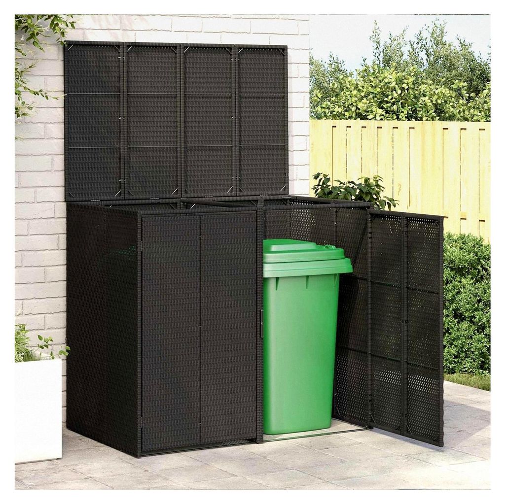 Mülltonnenbox, 2 Stück, schwarz, 65 x 80 x 115 cm, Polyethylen, Gartenhaus, Abdeckung für Mülltonnen, Aufbewahrungsbox
