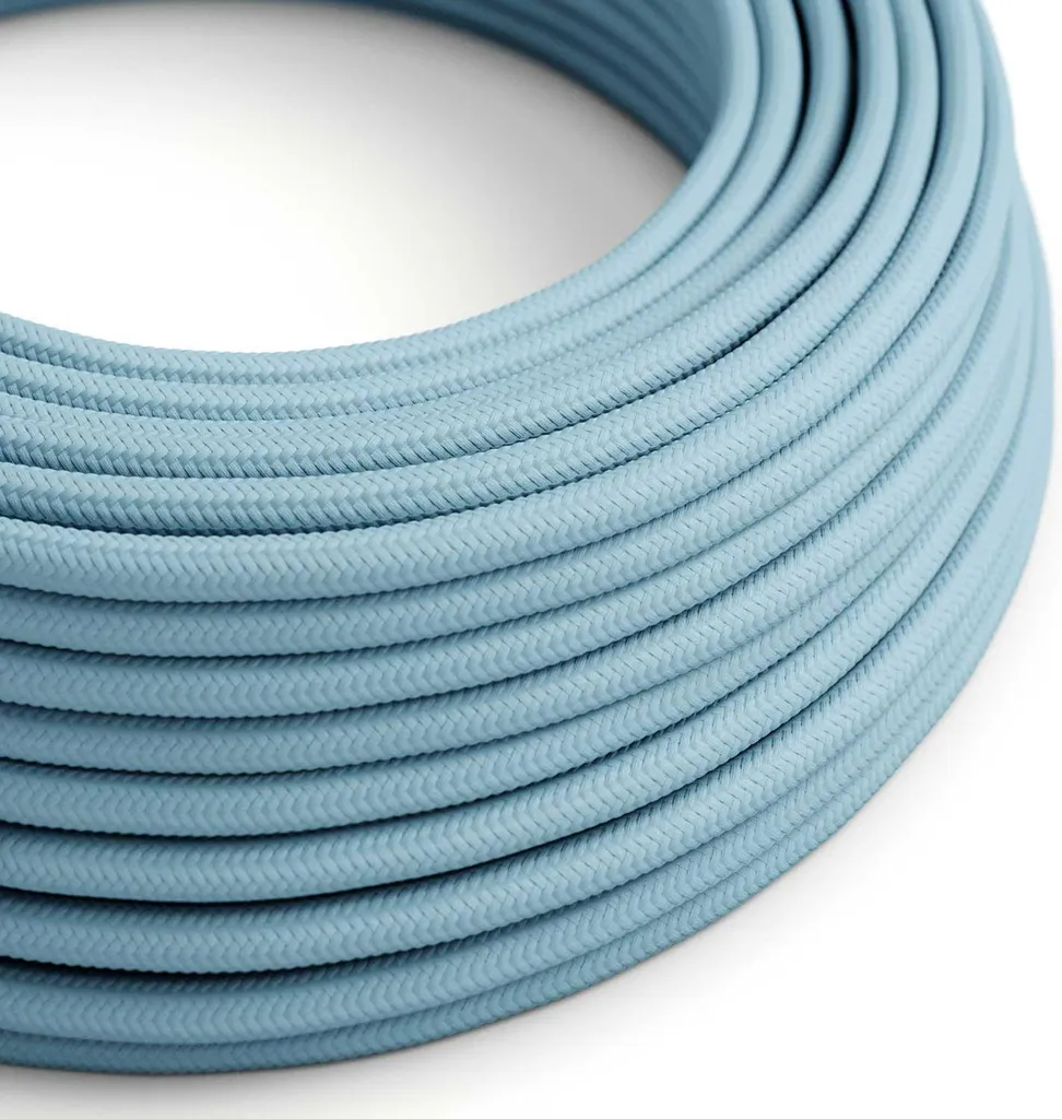 Fil électrique textile bleu ciel 50m pour suspension et lampe design