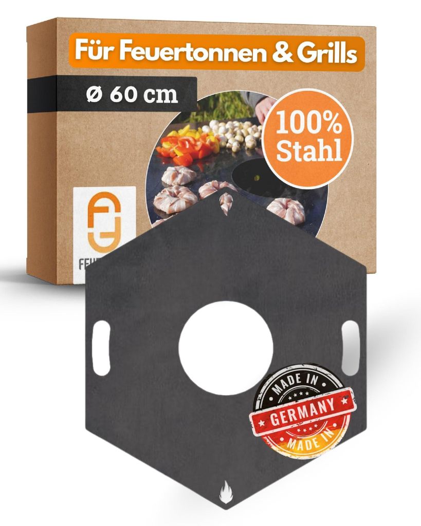 Feuerplatte Grillplatte Grillring für Feuertonne 6-eckig Ø 60 cm