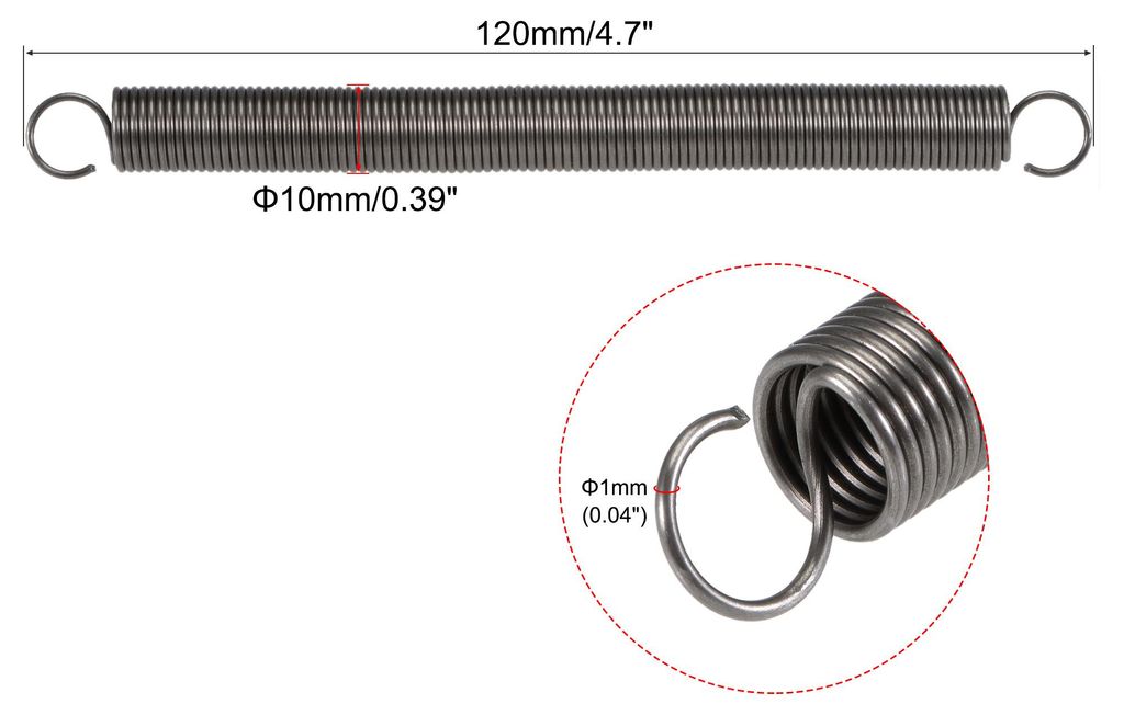 2 Stš¹ck Spannfeder Zugfedern, 10 mm Au?endurchmesser, 1 mm Drahtst?rke, 204 mm Verl?ngerte L?nge, 120 mm Freie L?nge, Federstahl, 1,5 kg Tragf?h...