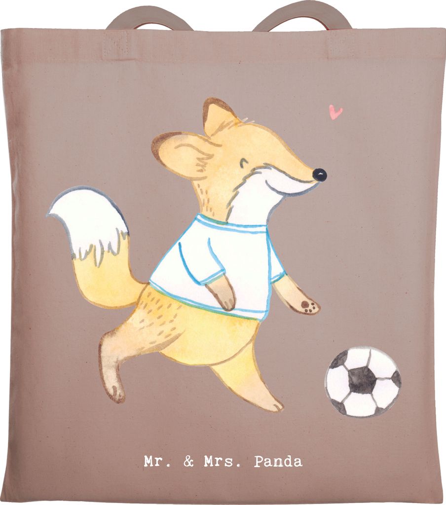 Mr. & Mrs. Panda Stoffbeutel Fuchs Fußball spielen - Braun Pastell - Geschenk, Tote Bag, Turnier, Fußballtraining, Schultasche, Fußballmannschaf...