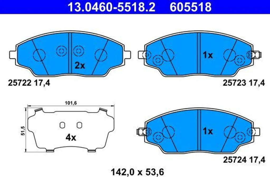 Plaquettes de frein à disque ATE compatibles Chevrolet Aveo OE 95231012