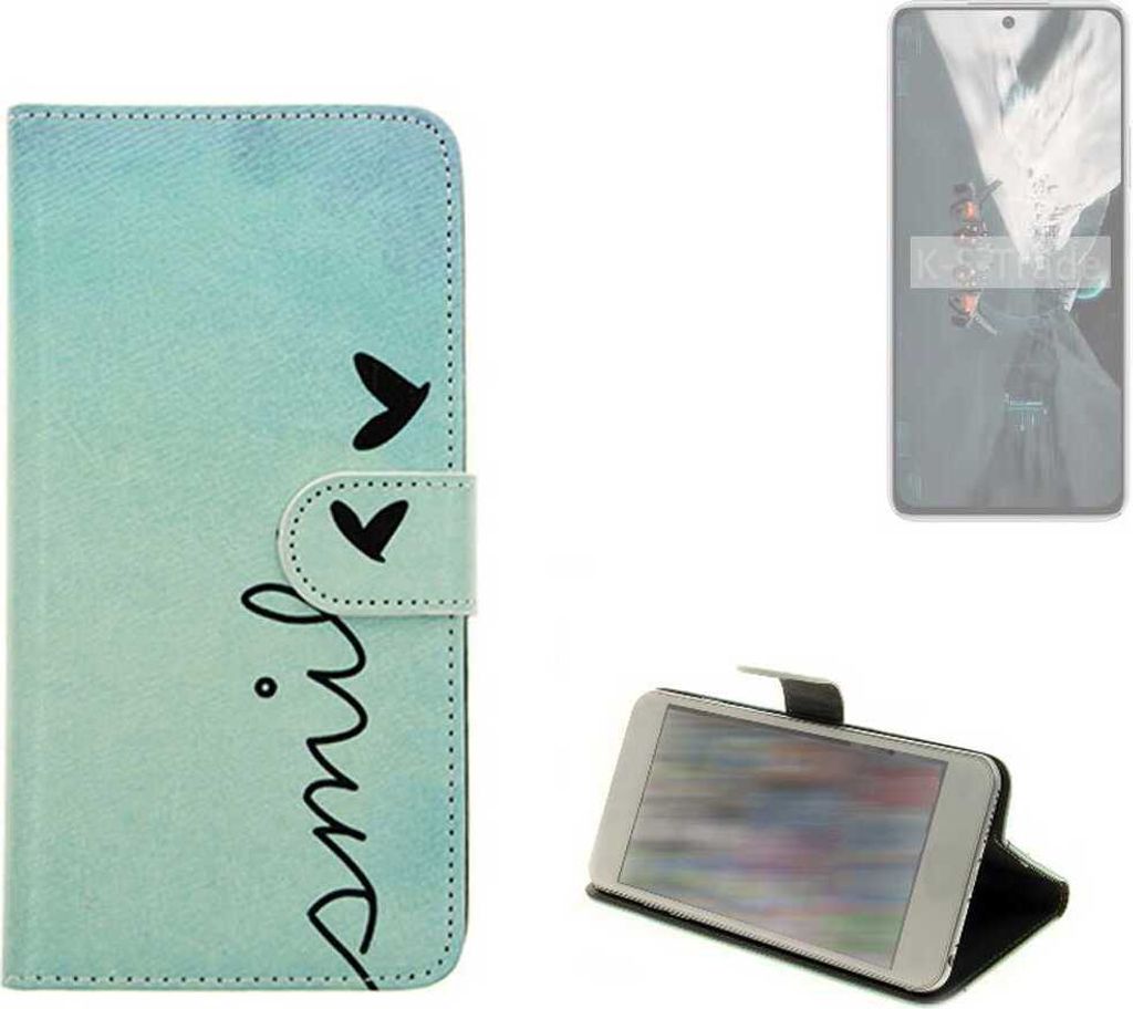 K-S-Trade Schutz Hülle Handy Hülle kompatibel mit Huawei Nova 12s Hülle Handyhülle cover bookstyle Etui Handyhülle “smile“ türkis