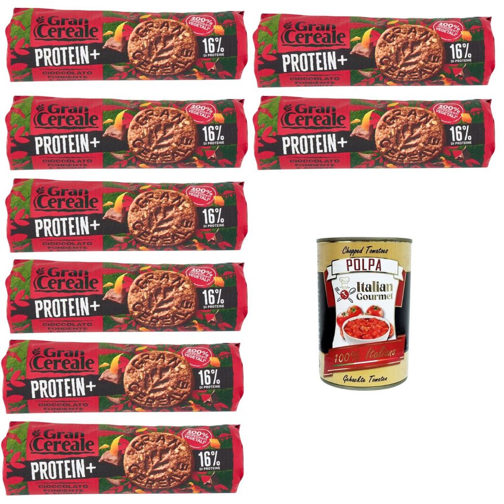 GranCereale PROTEIN+ Kekse 8x230g – 16% Protein, 100% pflanzlich, knusprig mit dunkler Schokolade – ohne Palmöl, recycelbare Verpackung + Ital...