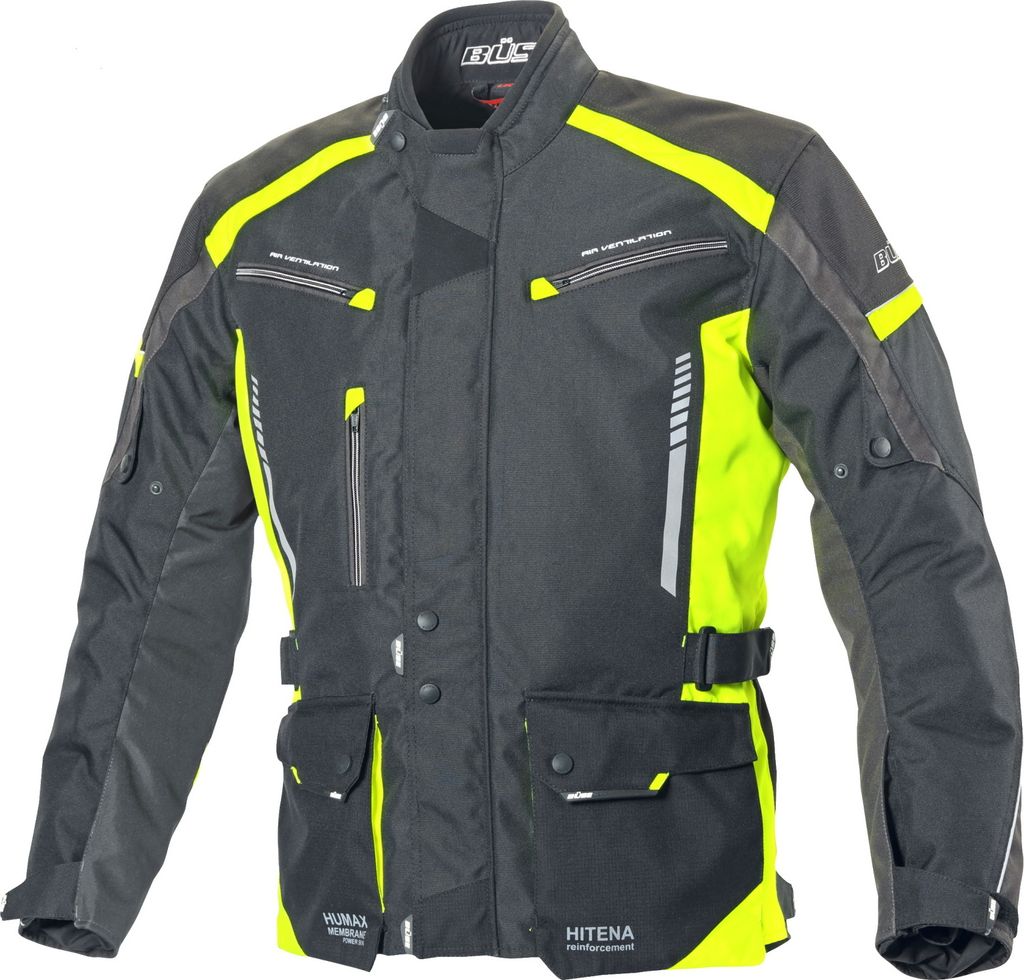 Büse Torino II Motorrad Textiljacke, schwarz/neon-gelb, Short 32