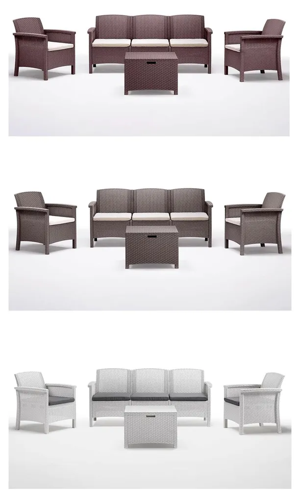Salon VENEZIA 3 Blanc en résine tressée - Confort et design moderne