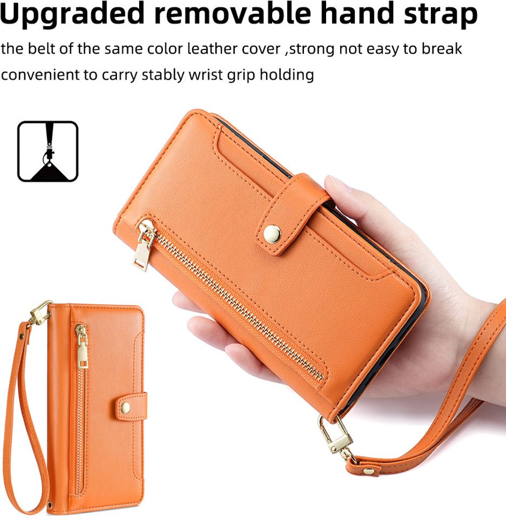 INF Redmi Note Wallet Phone Case - Orange mit langem Schulter- und Handgelenkriemen Modell 4