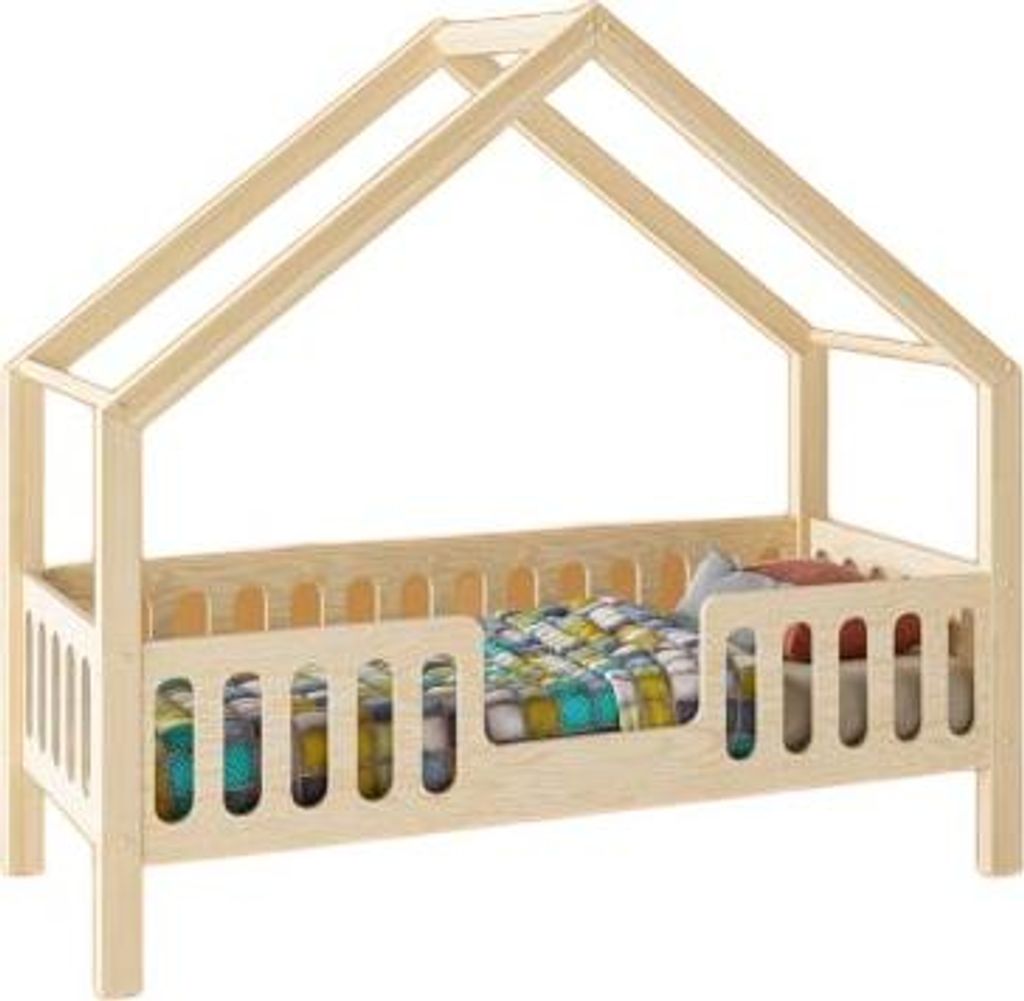 Kinderbett TRANO APP | Holzhaus-Design, ökologisch, natürliches Kiefernholz, 160x80 cm, einfache Montage, inklusive Lattenrost
