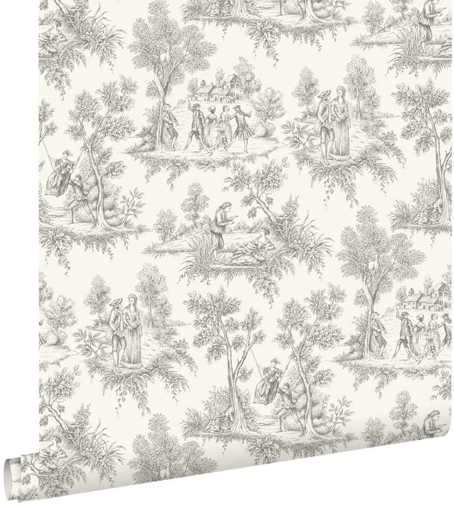 ESTAhome Tapete Toile de Jouy Grau 50 x 900 cm