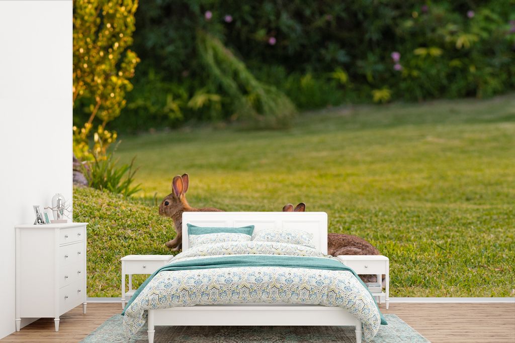 MuchoWow Fototapete für Wohnzimmer oder Schlafzimmer Wandtapete Vinyl Motivtapete Kaninchen - Wild - Tiere - 390x260 cm - Papiertapete