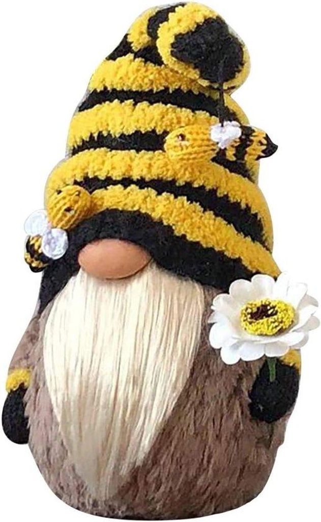 Handgeschenkte Bumble Tuinkabouter standbeeld lente zonnebloem pop decor pluche gezichtsloze pop ornamenten voor slaapkamer desktop indoor lente decor