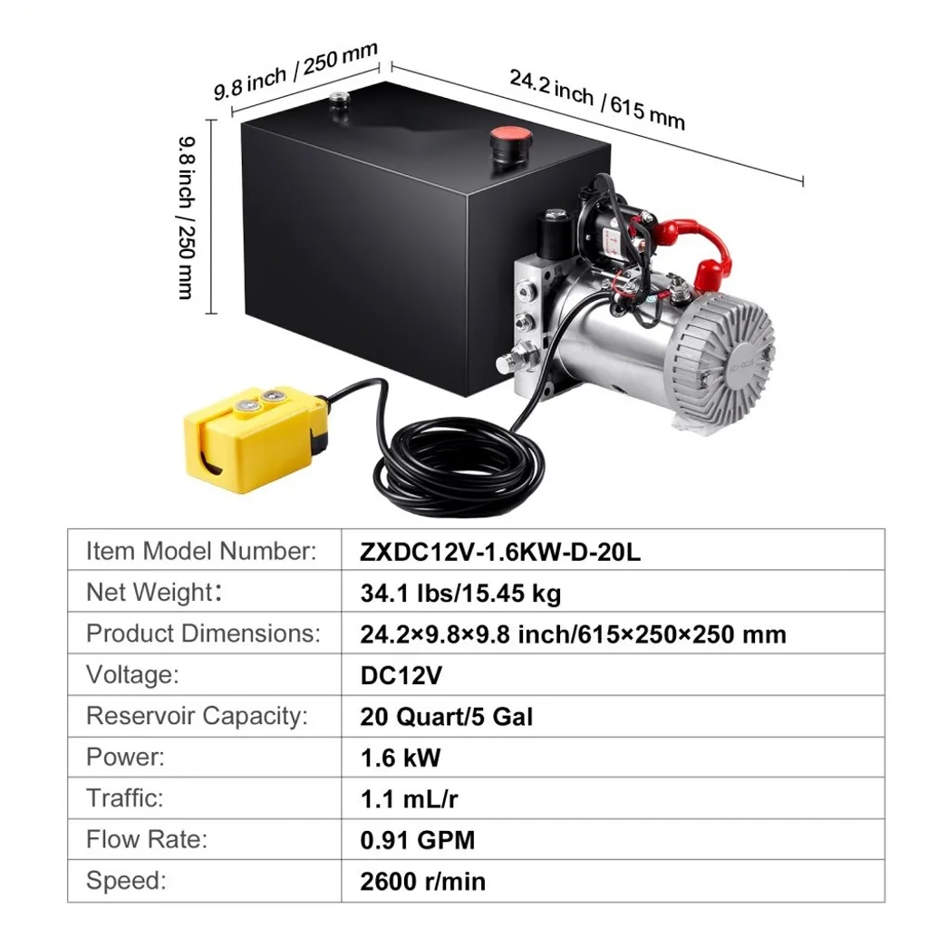 Pompe hydraulique 1600W à double commande électrique et manuelle - 7