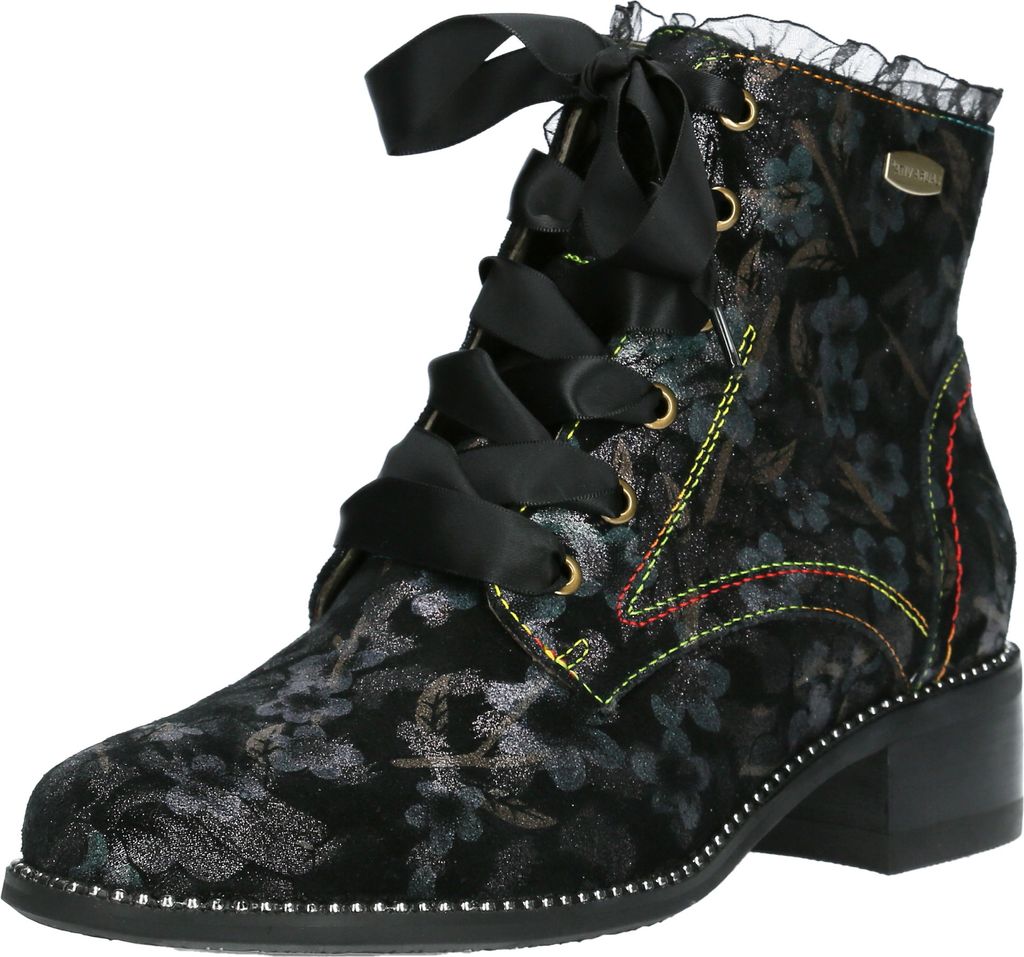 Laura Vita Damen Stiefelette Leder Rüschen Nieten Satinband Blumen Emcmao 05, Größe:37 EU, Farbe:Grau