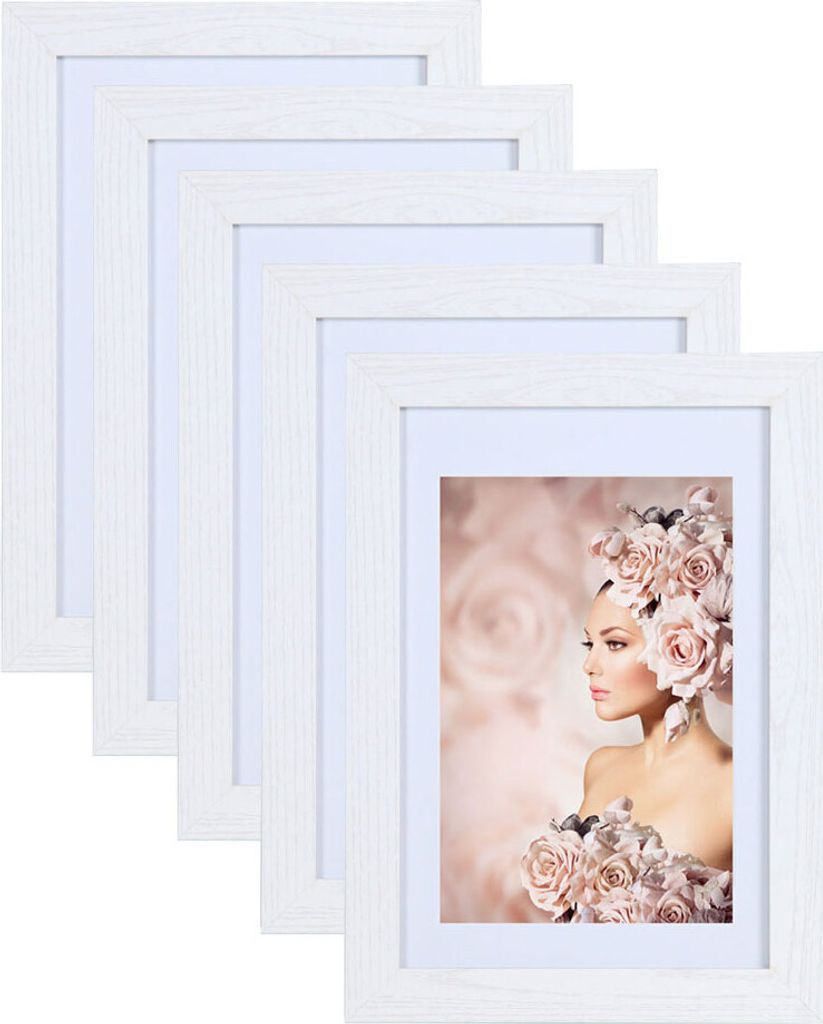 5er Pack Holz Bilderrahmen Foto Plexi Rahmen Acryl Collage Wanddeko Poster S215 - Farbe: Weiß | Format: 30x40