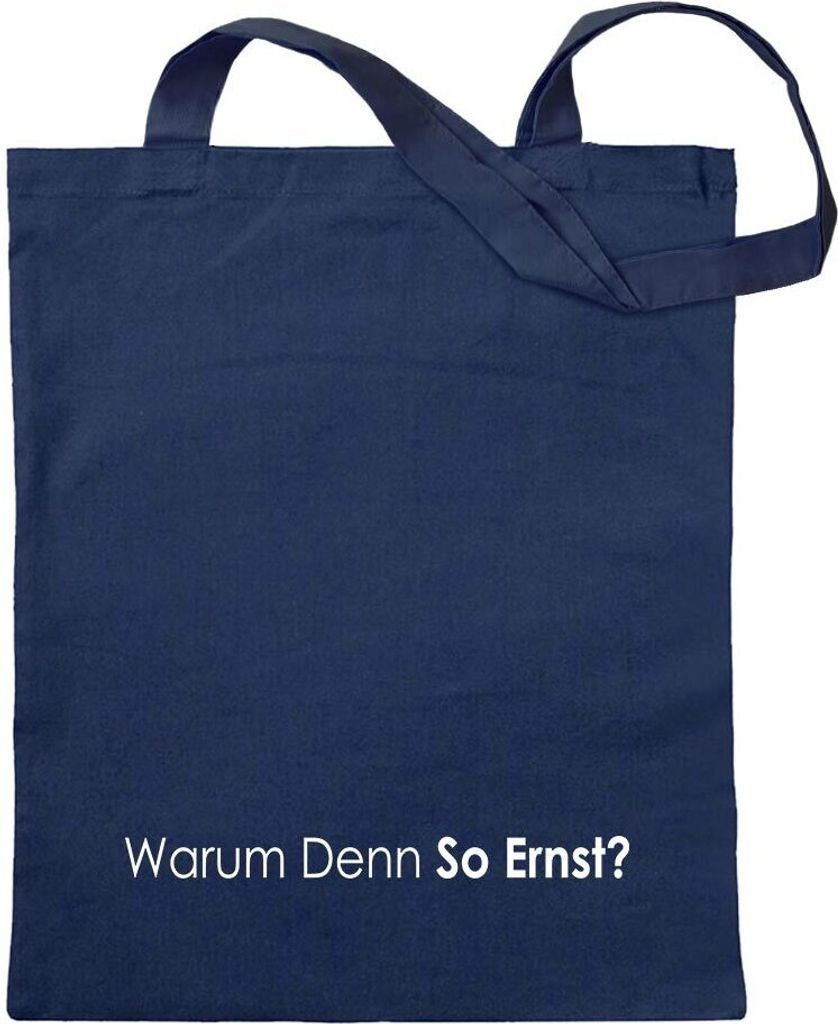Kiwistar - Baumwolltasche - dunkelblau - Warum denn so ernst? Why so - Tragetasche Stoffbeutel Umhängetasche Langer Henkel