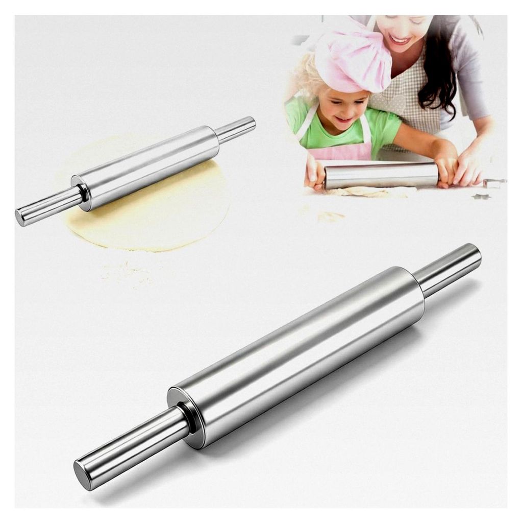 Edelstahl Nudelholz, 43 cm Antihaft Teigroller, drehbarer Metall Teigausroller, hygienisch und leicht zu reinigen, Backzubehör für Pizza, Nudelte...