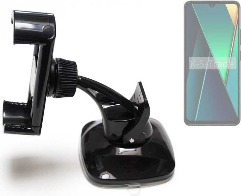 K-S-Trade kompakte Handy-Halterung Windschutzscheibe kompatibel mit POCO C75 Armaturenbrett schwarz Autohalterung KFZ Halter Scheiben-Halterung