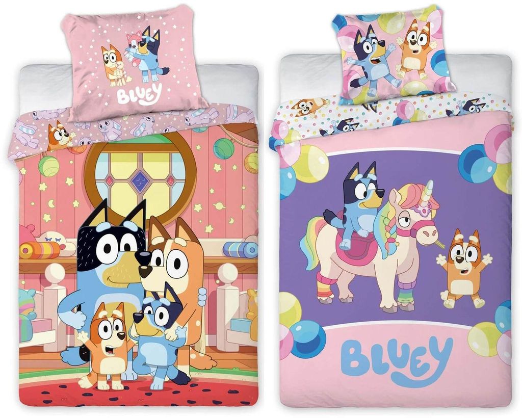 Bluey - 2 x Bettwäsche-Set Wendemotiv im Doppelpack, 135x200 & 80x80