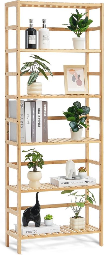Bambus Bücherregal Pflanzenständer Blumenregal Lagerregal Büro 6 Lagen