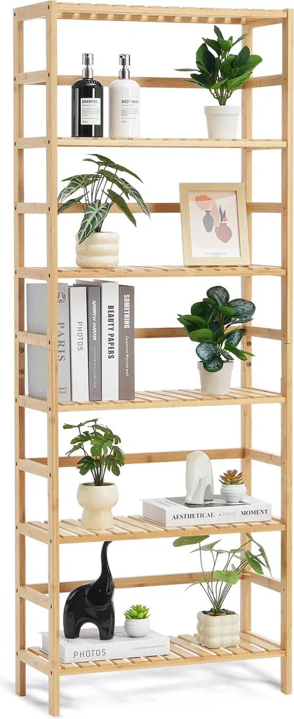Étagère à livres en bambou naturel à 6 niveaux pour rangement bureau