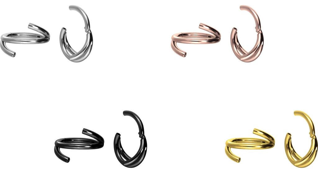 Ohrpiercing, Nasenpiercing, Septum Piercing Titan Segmentring Clicker mit Innengewinde 3 RINGE Gold Innendurchmesser: 8 mm