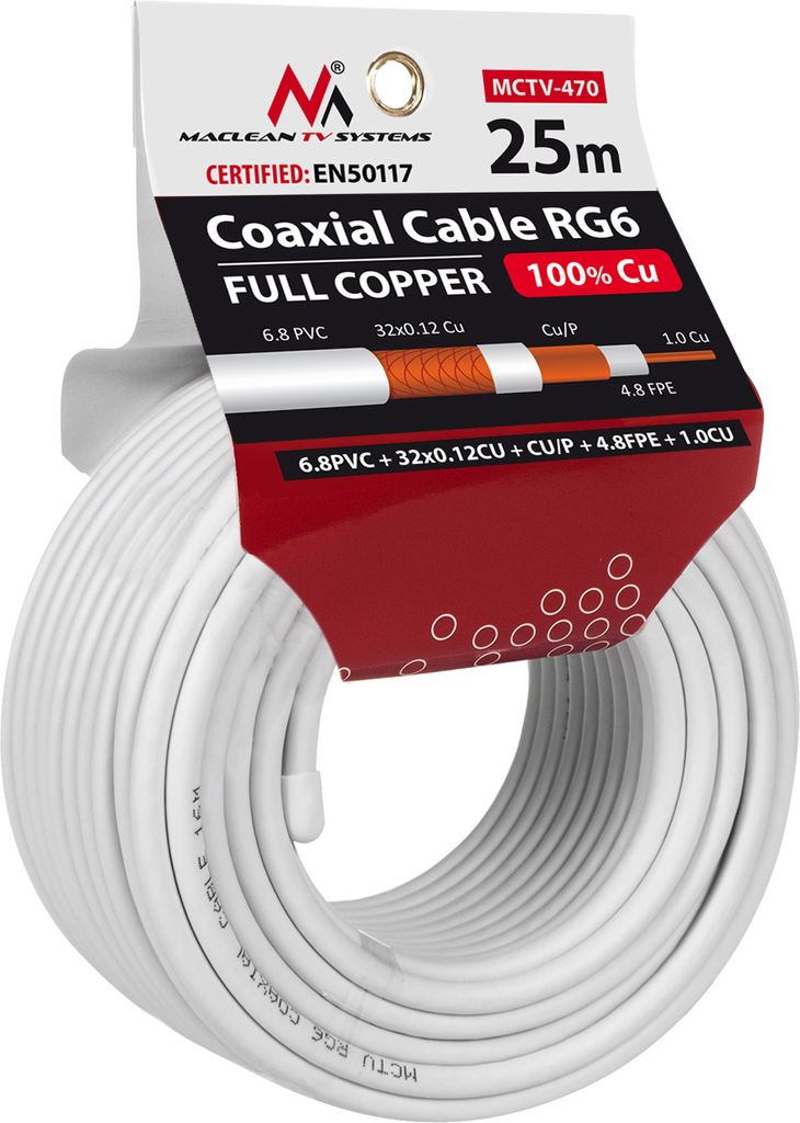 Anténní kabel Koaxiální kabel RG6 z čisté mědi 100% Cu Obrázek produktu 