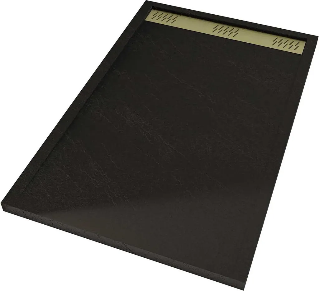 Bac à douche 80x120 cm aspect pierre noire et finitions luxe chrome or