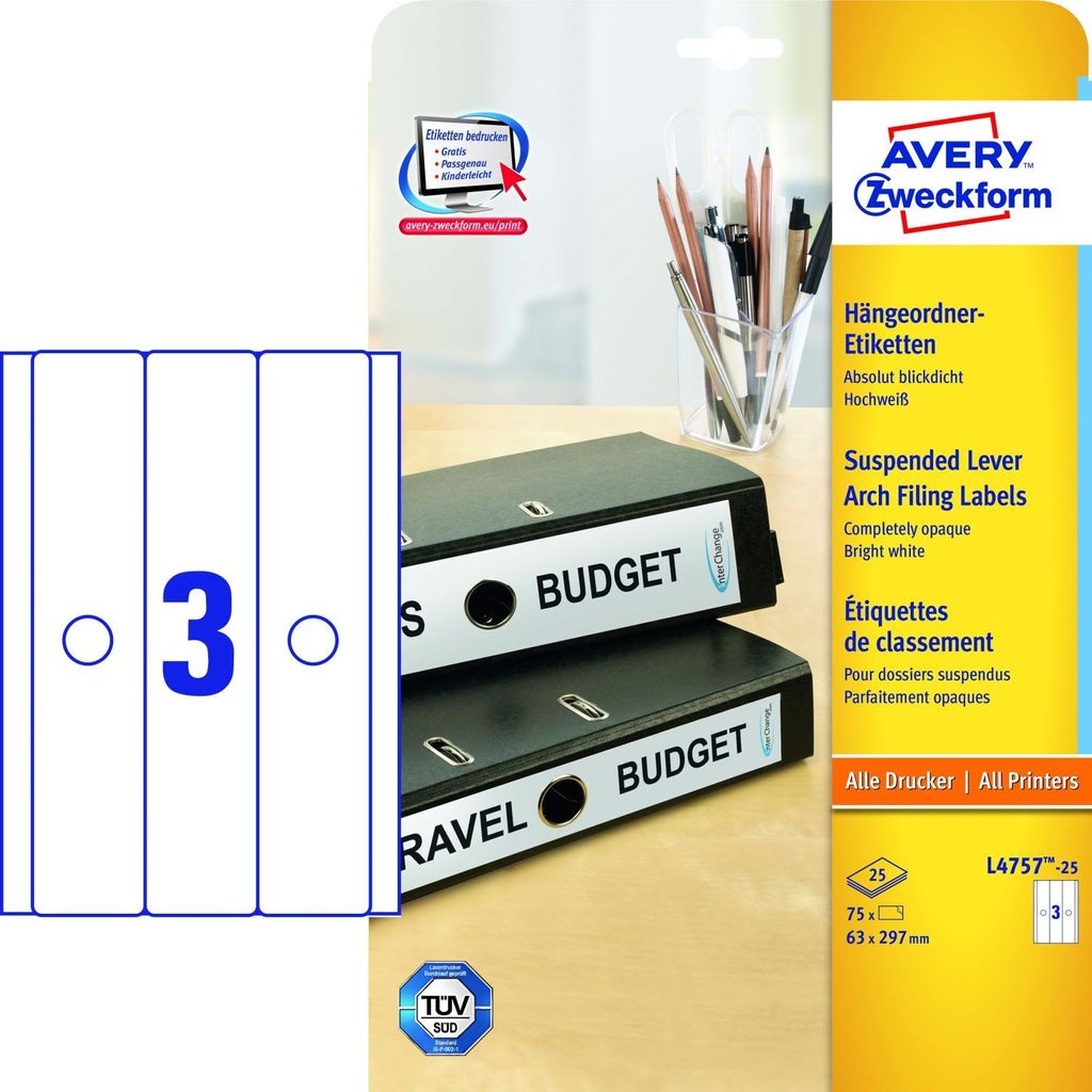 AVERY Zweckform štítky na závěsné pořadače, 63 x 297 mm Obrázek produktu 