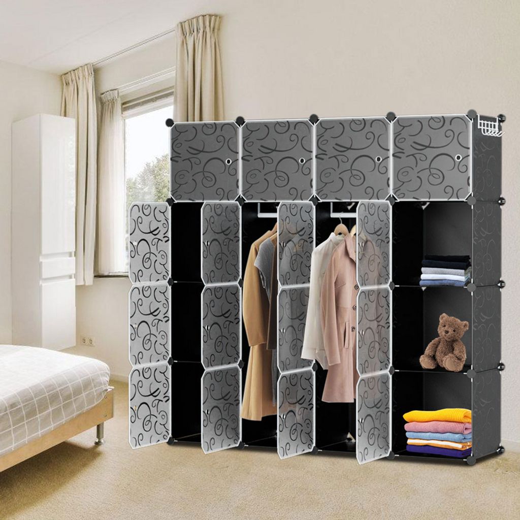 Clanmacy Kleiderschrank DIY Bücherregal Schrank Standregal mit Türen 16 Würfel
