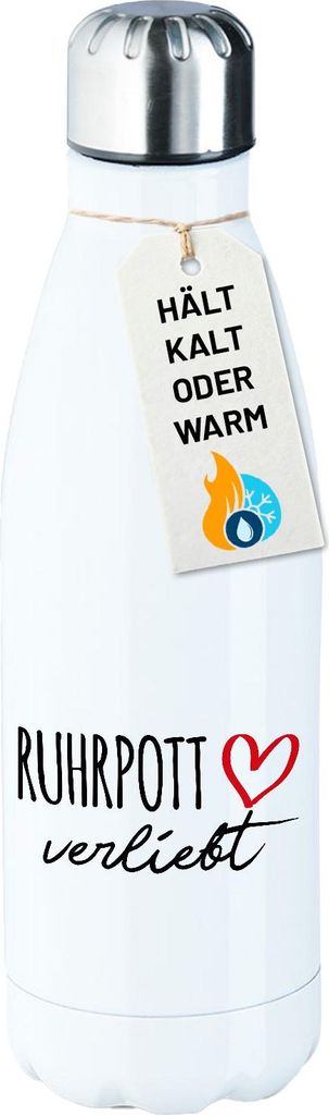 Huuraa Trinkflasche Ruhrpott verliebt 500ml White Edelstahl Wasserflasche Trinkflasche Geschenkidee