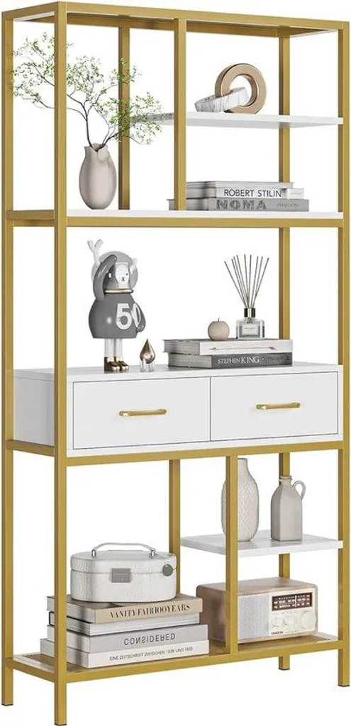 Bibliothèque moderne pour salon ou chambre étagère dorée déco 5 étages