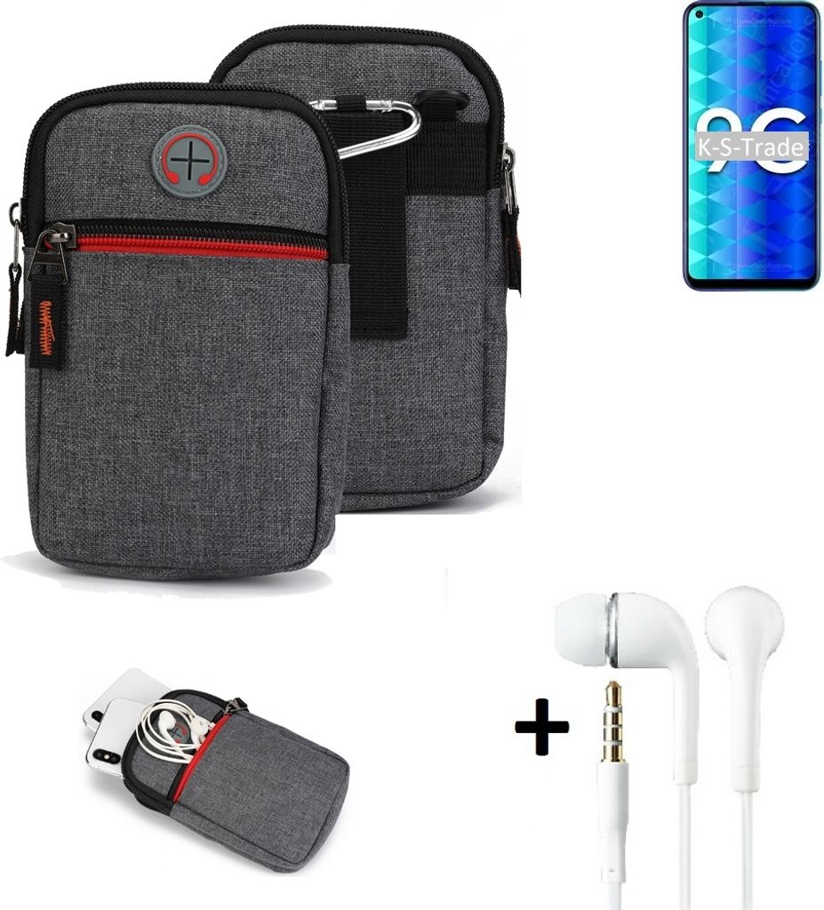 K-S-Trade Gürteltaasche + Kopfhörer kompatibel mit Huawei Honor 9C Handy Tasche Holster Schutz Hülle Handy Hülle grau Zusatzfächer 1x