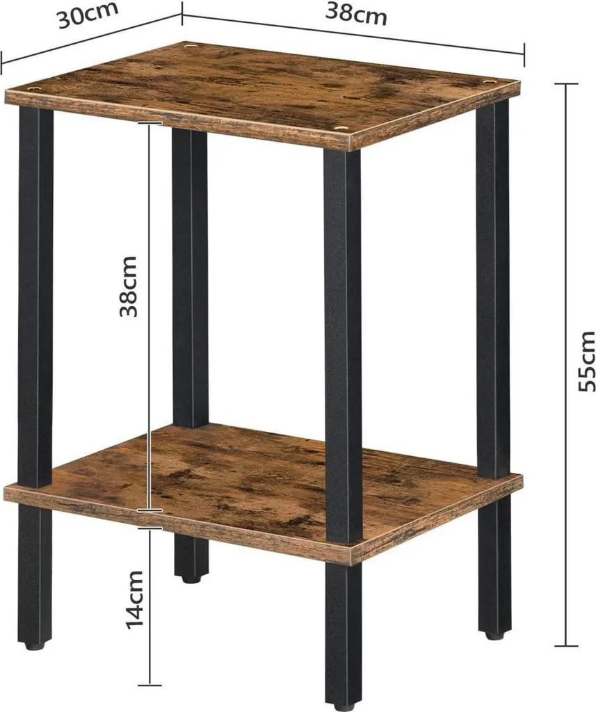 Bout de canapé industriel marron rustique double plateau en bois - 3