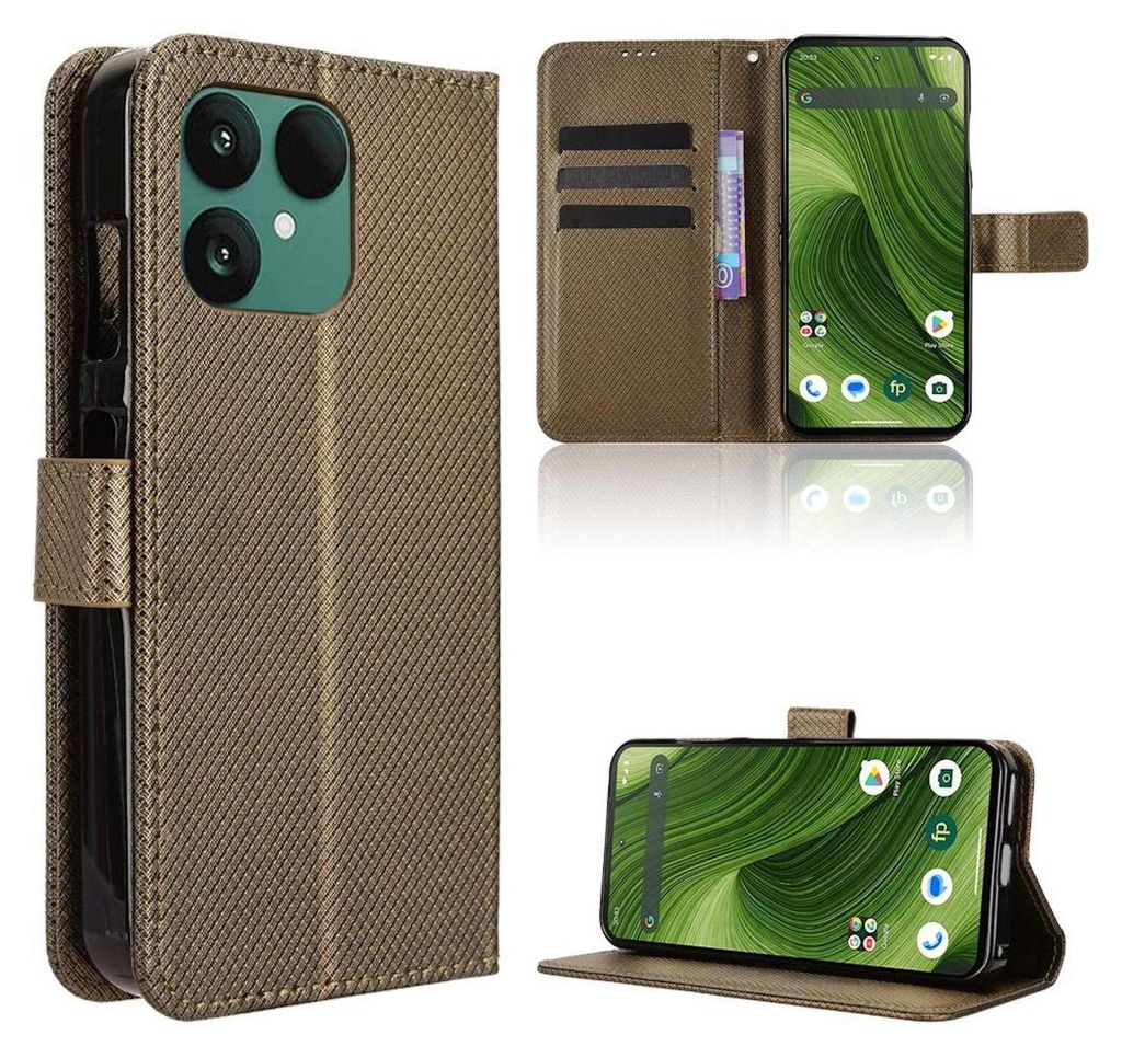 Für Fairphone 6 Diamantstruktur Design Book Wallet Kunstleder Hülle Tasche Braun