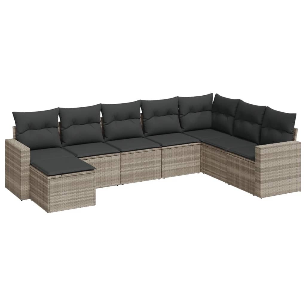 "2026 MODERNE" 8-tlg. Garten-Sofagarnitur - Balkonmöbel/Loungeset - elegantes Design - mit Kissen Hellgrau Poly Rattan - Gartensofas NeuMöbel502653