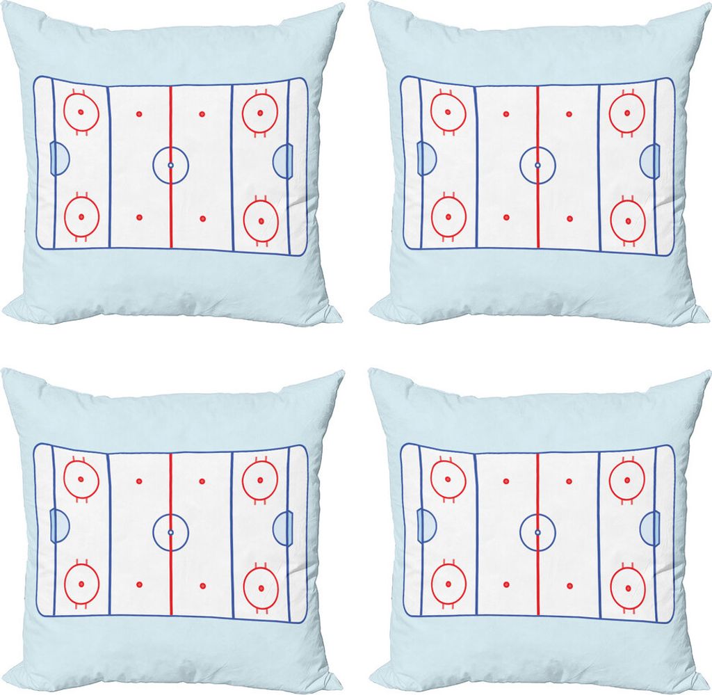 ABAKUHAUS Eishockey Kissenbezug Set (4 Stück), Grafik-Feld Kontur, Moderner Doppelseitiger Digitaldruck, 45 cm x 45 cm, Blau, Rot, Hellblau