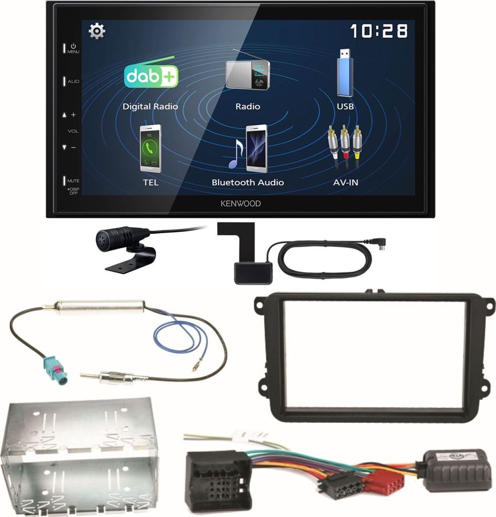 Kenwood DMX129DAB DAB+ Bluetooth USB Einbauset für Beetle Jetta Sharan Tiguan T5