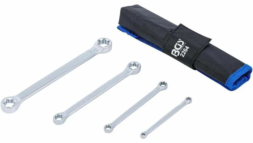 Jeu de 4 clés à oeil doubles Torx E6 à E24 en acier D-Work - 2