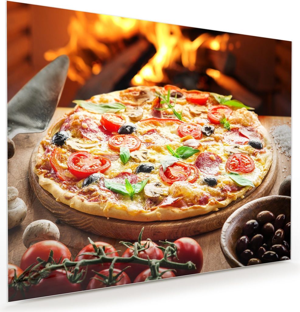 Glasbild Wandbild Pizza aus dem Holzofen 75x60cm in XXL für Wohnzimmer, Schlafzimmer, Badezimmer, Flur