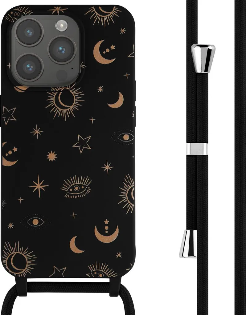 Cover iPhone 15 Pro imoshion Sky Black: Silicone e Cordino Fashion