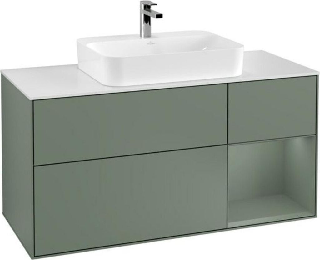 V&B Waschtischunterschrank Wandbeleuchtung Finion 120cm, Pl w m, Reg re Oli. m, Oli. m Lac